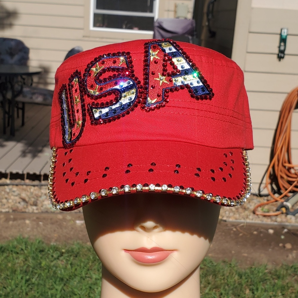 New Red USA BLING Hat